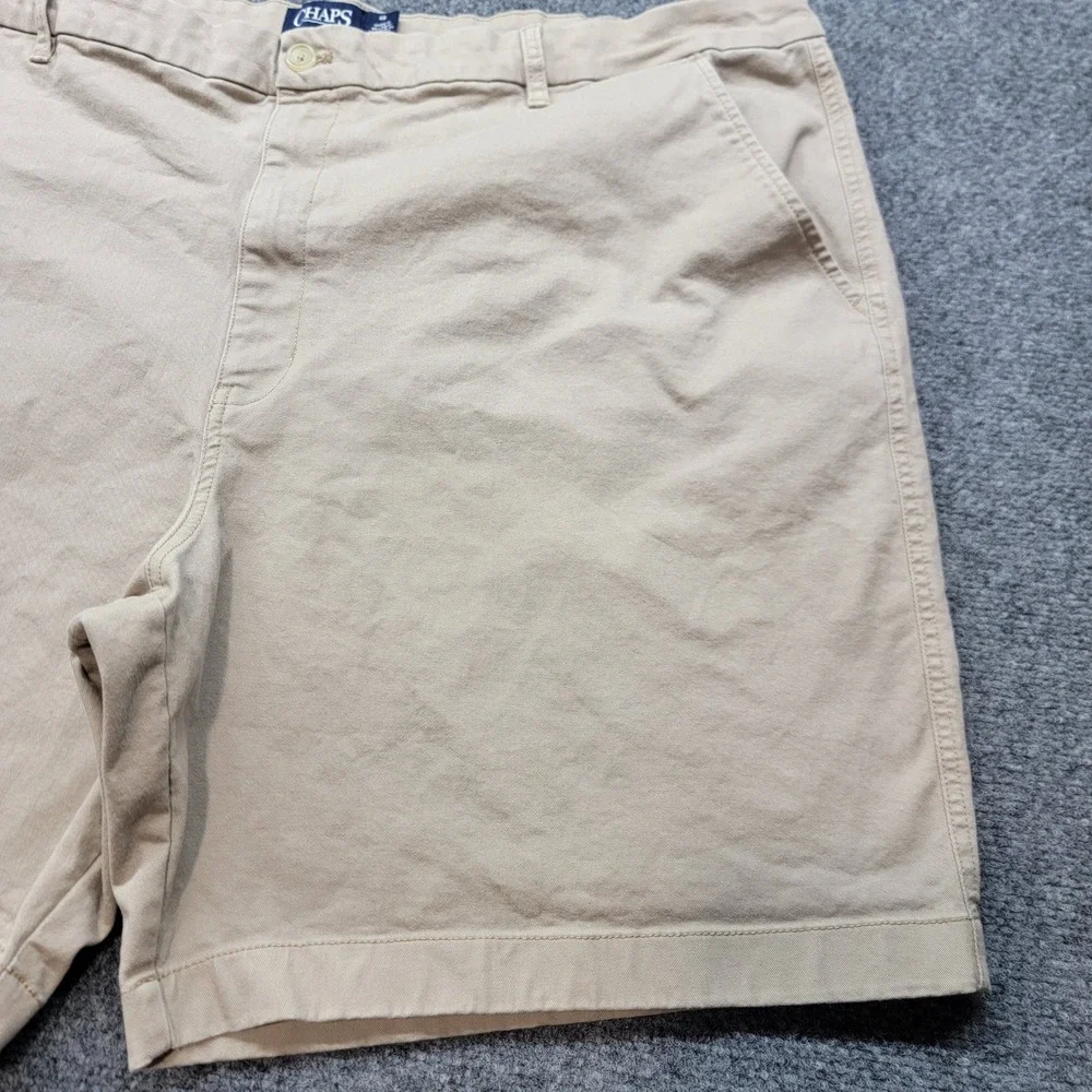 Chaps Mens Khaki Tan Stretch Chino Shorts Size 48 Flat Front Cotton Twill Casual